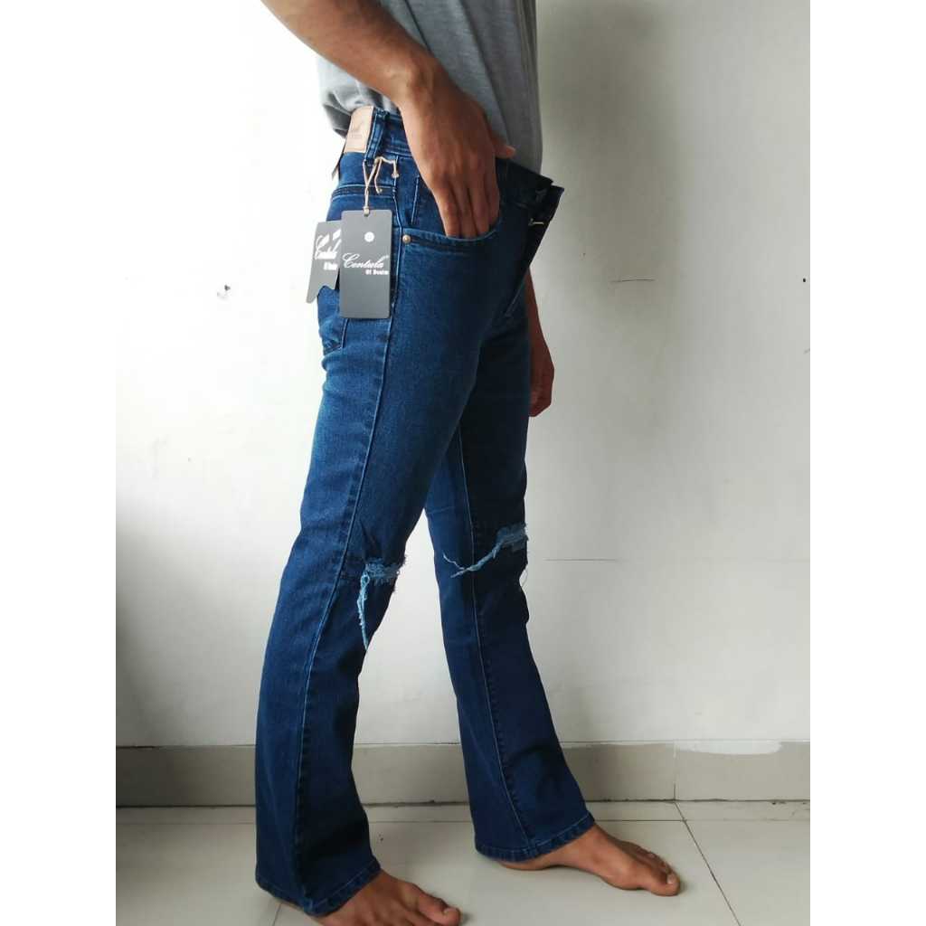 Celana Jeans Cutbray Sobek Pria Panjang Biowash Terbaru Bahan Katun Melar Original Distro