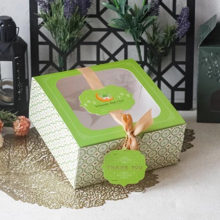 

10 pcs Box Cake Lebaran Idul Fitri - Green Mika uk 22x22x10cm+ free gift tag & Card Lebaran
