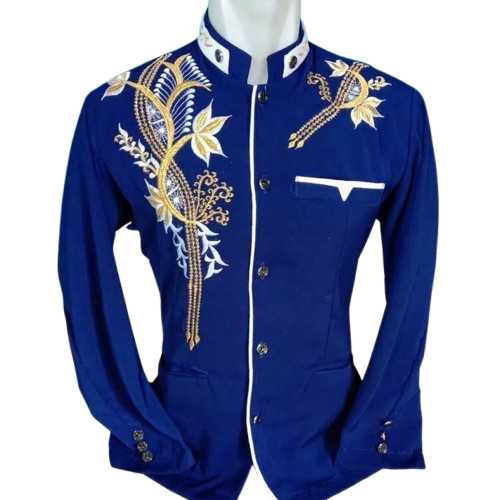 Baju Jas Koko Pria Lengan Panjang Jasko Bordir Warna Biru Bahan High Twis Terbaru motif elegan