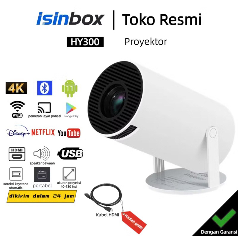 isinbox HY300 Proyektor Android 11.0 Bluetooth Proyektor 2.4+5G Wifi 6 Portabel Mini LCD Proyektor S