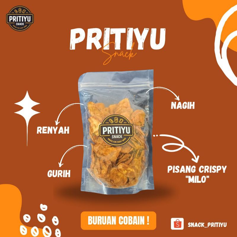 

Keripik Pisang Rasa Milo 200gr / PRITIYU SNACK / Cemilan Enak Gurih dam Renyah