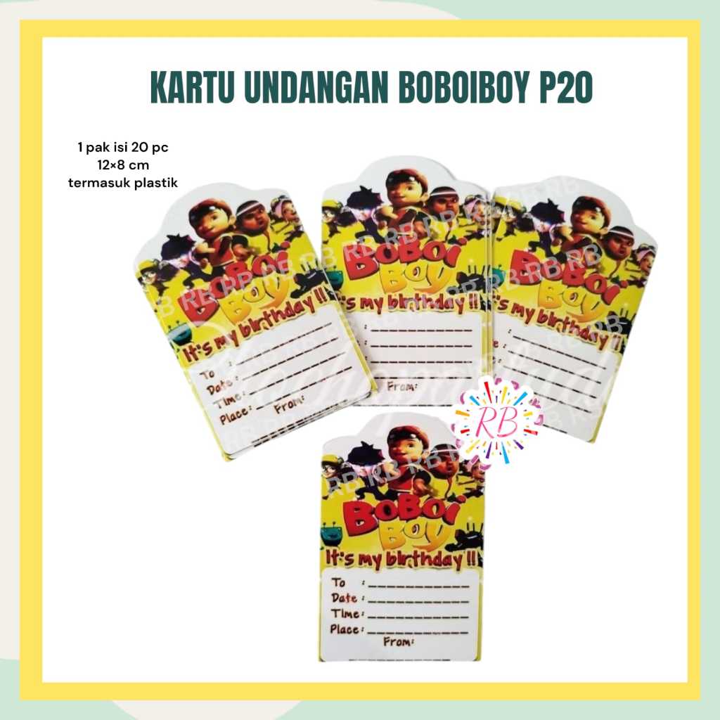 Kartu Undangan Ulang Tahun BOBOIBOY P20 Isi 20 pc / Kartu Undangan Ultah Anak Boboiboy