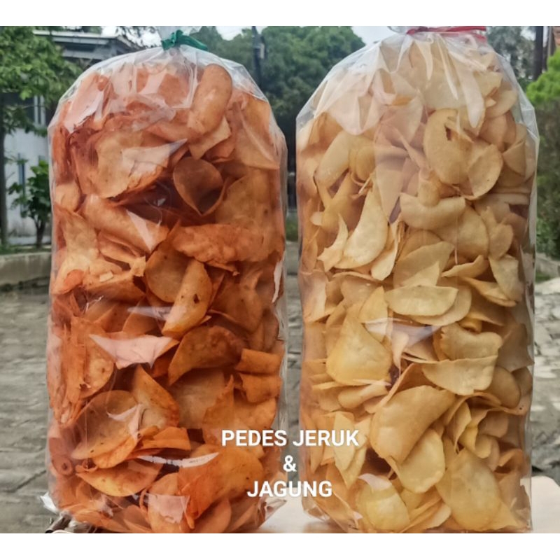 

Keripik Singkong Rasa Pedes Jeruk & Jagung