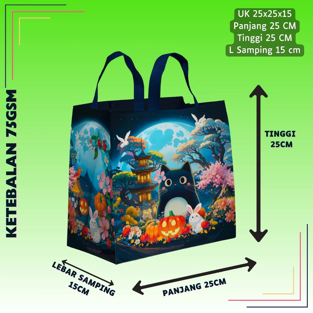 

( LUSINAN 12 PCS ) Tas Spunbond Laminasi Ulang Tahun / Tas Jinjing Snack Ulang Tahun Motif Cewek Cowok Ukuran 25x25x15