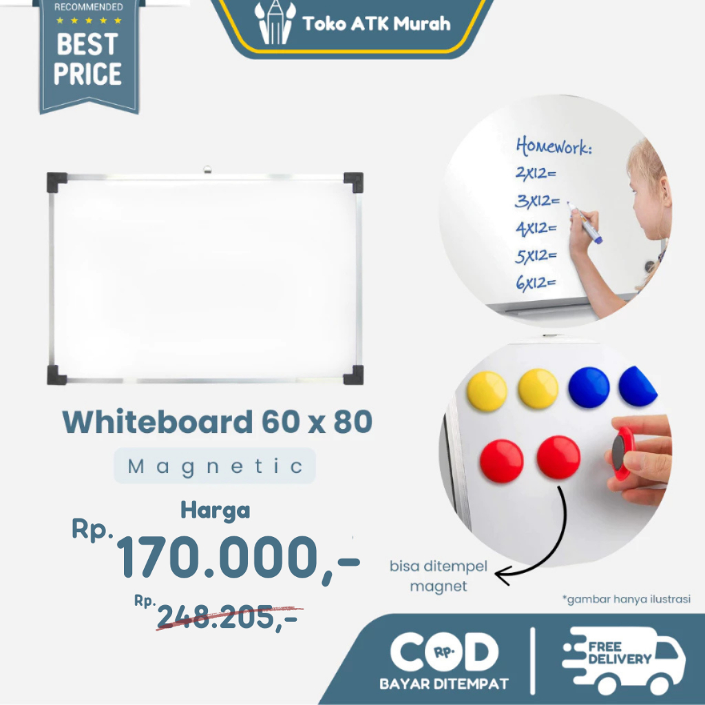 

Papan Tulis Magnetik ATK 88 / Whiteboard 60 x 80 Magnetic