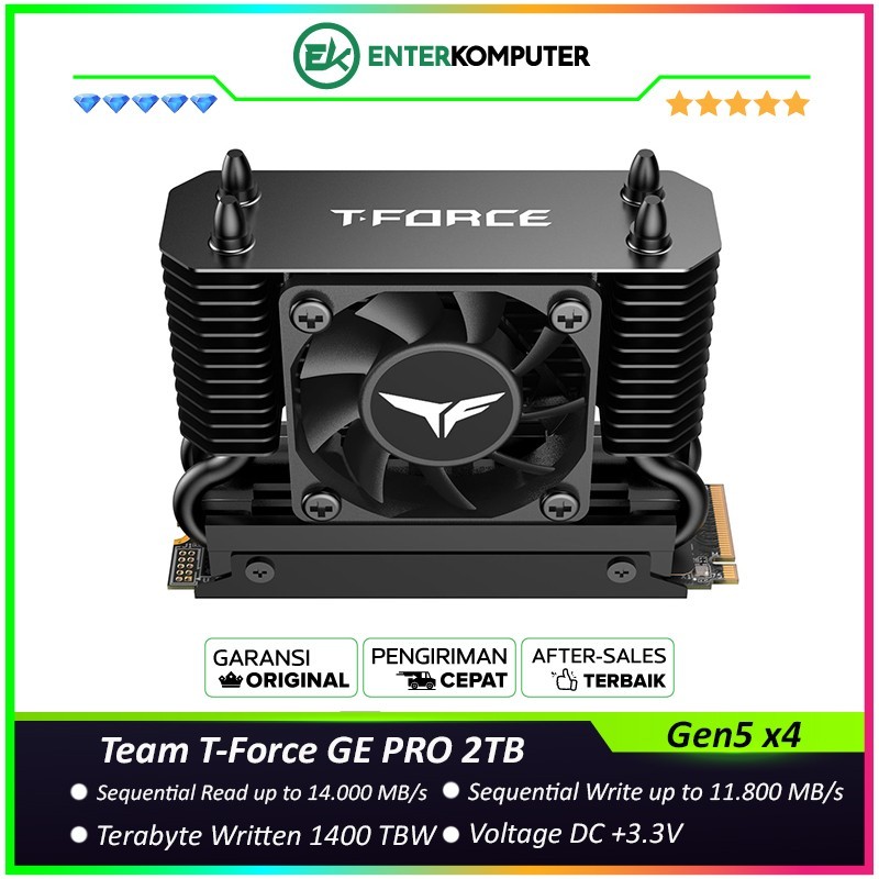 Team T-Force GE PRO 2TB M.2 PCIe Gen5 x4 with Dark Airflow Cooler / SSD 2TB
