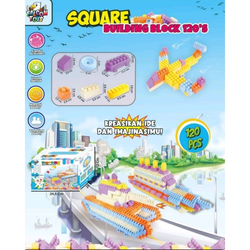 Mainan Edukasi SQUARE BUILDING BLOCK Isi 120pcs