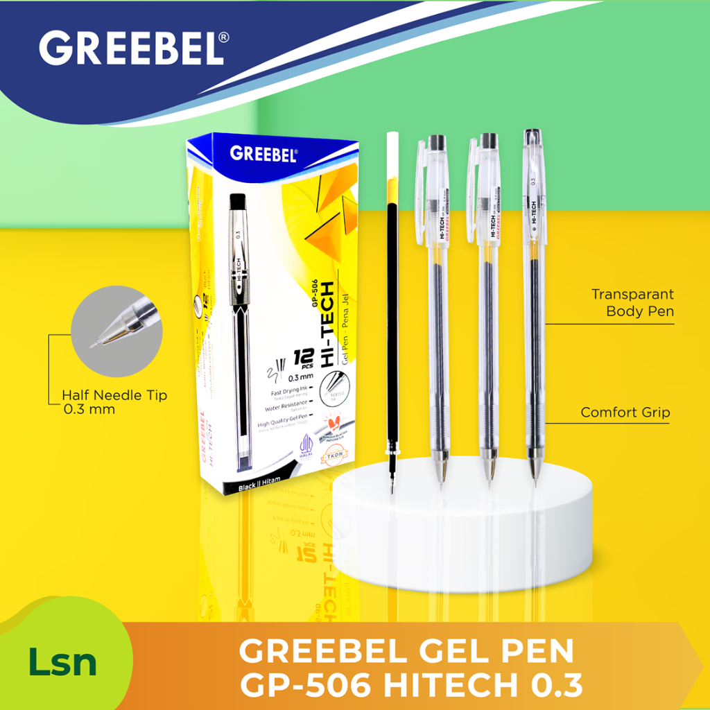 

Greebel Pulpen Gel Hi-Tech GP-506 0.3 mm Gel Pen Hitam Biru Merah presisi