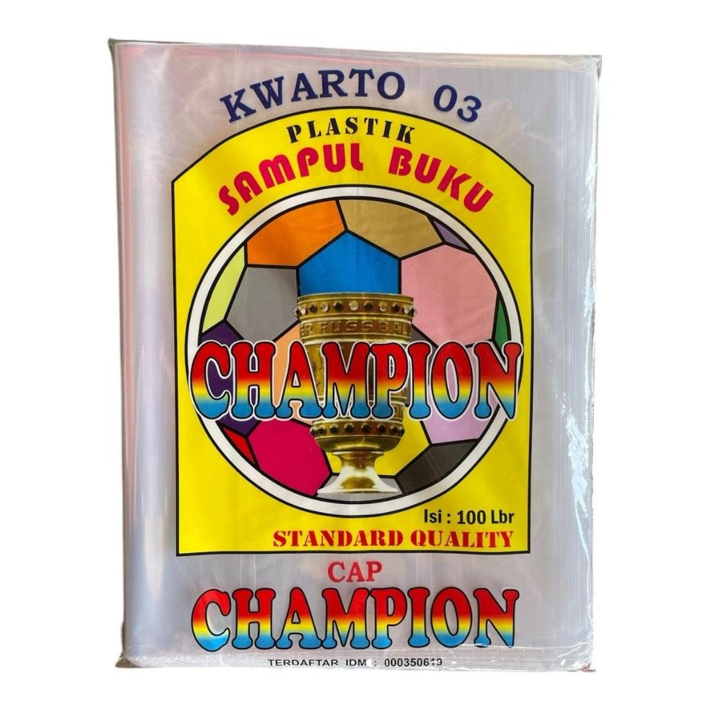 

SAMPUL PLASTIK MERK CHAMPION BUKU KWARTO 03 1 PACK 100 LEMBAR