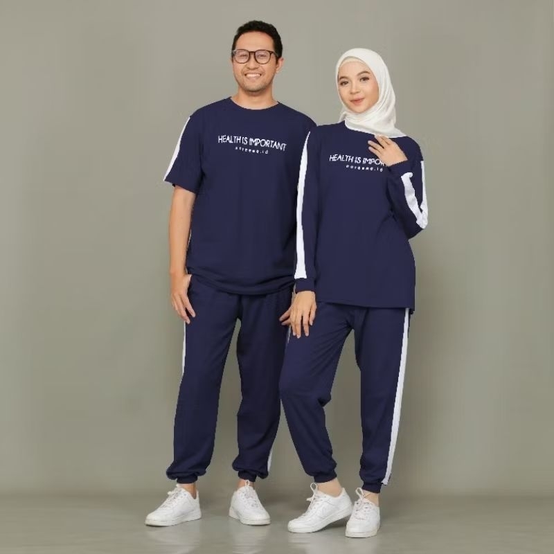 Outfit Olahraga Oneset Couple - Setelan Baju Olahraga Pria Wanita Muslim Untuk Senam Joging Lari Sep