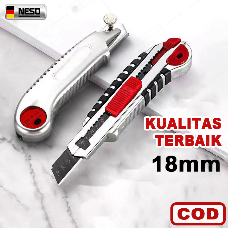 

NESO 18MM Cutter Pisau Pemotong Kertas Knife Utility Auto Lock multifungsi penggaris kater tajam Pisau Cutter D10012