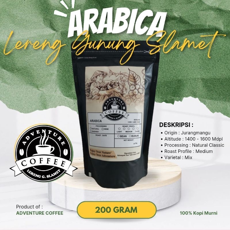 

KOPI ARABIKA | KOPI ARABIKA GUNUNG SLAMET | ARABICA PEMALANG | ROAST BEAN/BUBUK | 200 GRAM