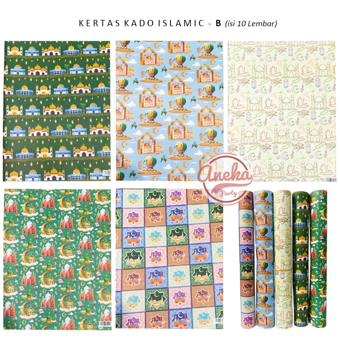 

isi 10 Kertas Kado Lebaran Islamic-B / Kertas Bungkus Kado Lebaran Ramadhan Motif Islamic - B