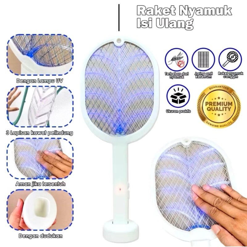 Raket Nyamuk Elektrik Cas Ori Tahan Lama Murah Awet Charger Usb 2 in1 Raket Nyamuk listrik Standing