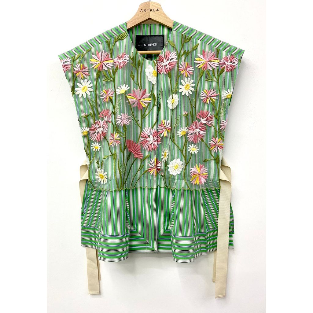 Sage 3D Flowers Line Shaped Vest - Ukuran M - ARTKEA Stripes for GADIS Special Sale