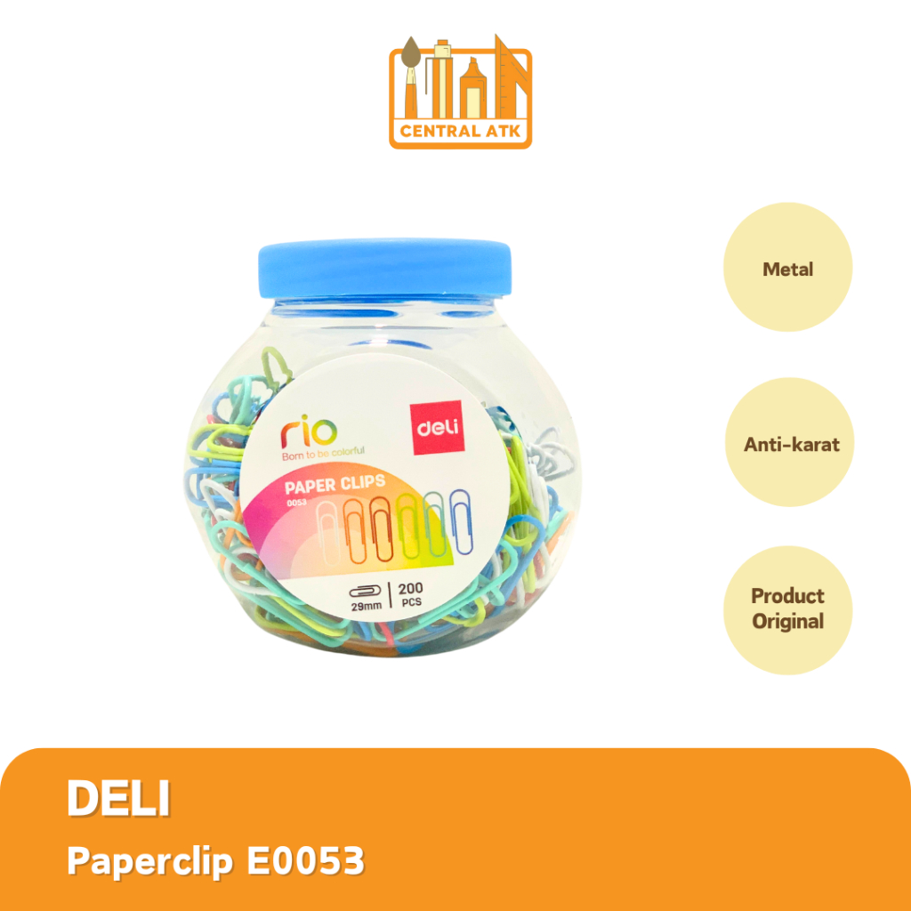 

DELI PAPER CLIP KLIP KERTAS 29 MM MULTI WARNA UNTUK KEBUTUHAN KANTOR JAR (NO 5) E0053