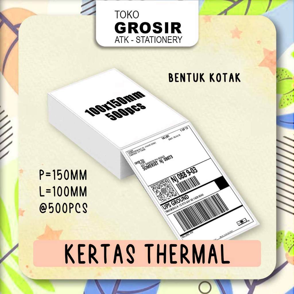 

100x150 mm 1 Kotak 500pcs Thermal Kotak Kertas Stiker Print Label Resi