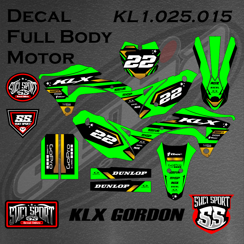DECAL KLX GORDONS / DECAL STICKER KLX GORDON HITAM HIJAU/CUSTOM DECAL KLX 150 (KL1.025.015)