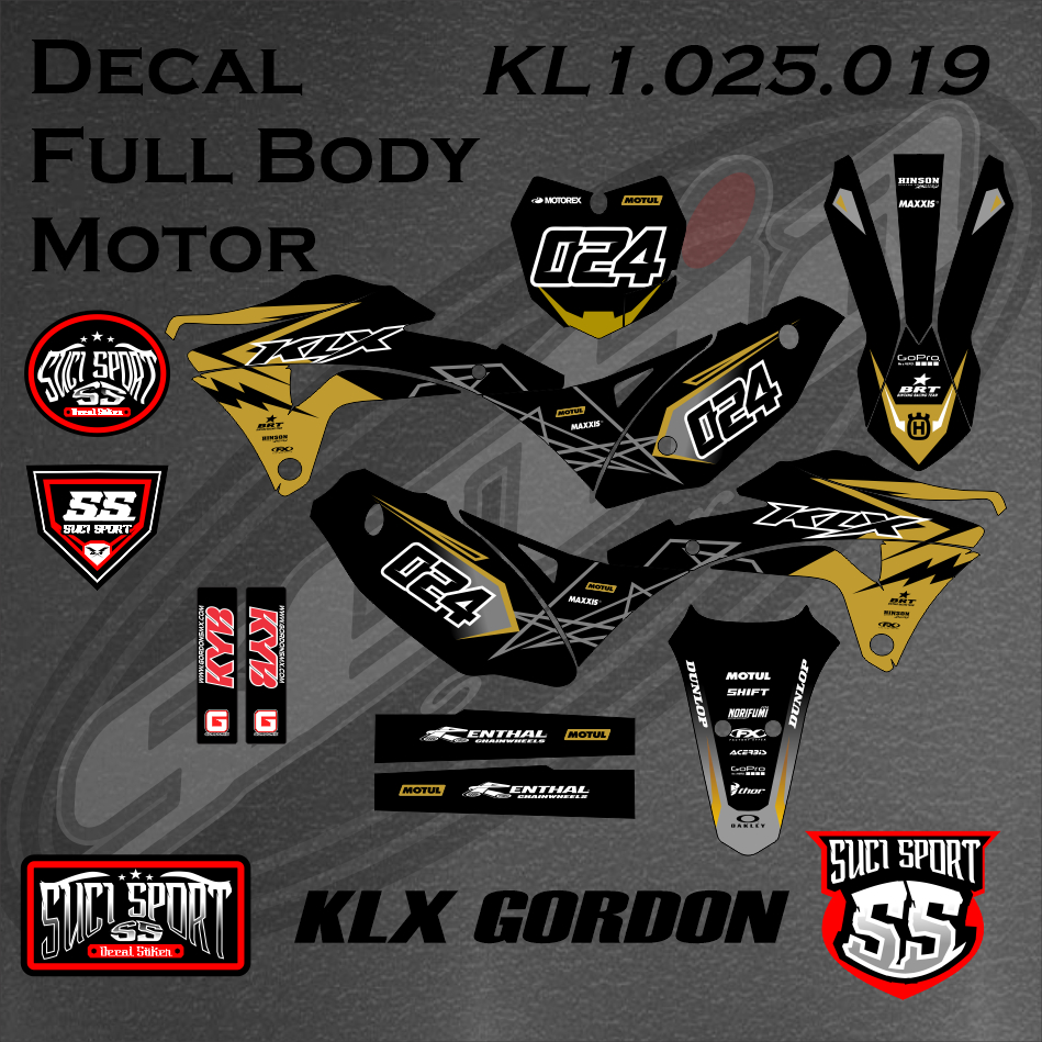 DECAL KLX GORDONS / DECAL STICKER KLX GORDON HITAM GOLD/CUSTOM DECAL KLX 150 (KL1.025.019)