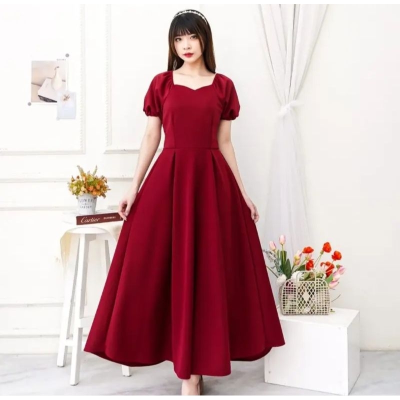 (PO - PRE ORDER) Mikayla flare dress - dress A line korea - dress puff sleeve ala korea - flare dres