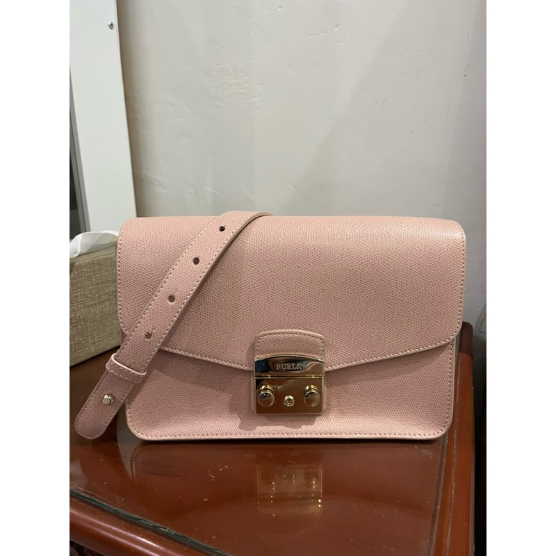 PL Authentic Furla Bag Metropolis Chain Leather Pink Beige Tas Wanita Sling Bag
