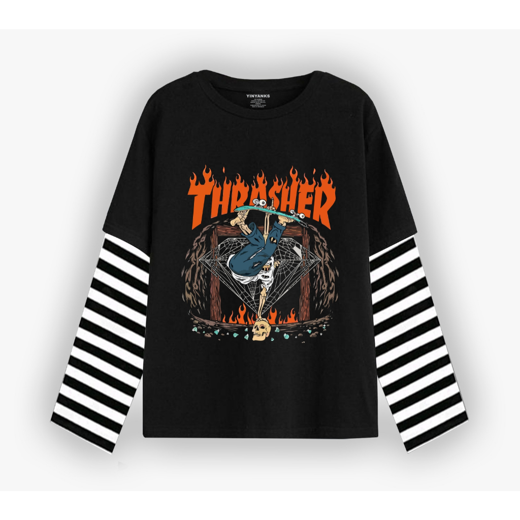 LYCUS CLOTHING T-shirt thrasher Double layer long sleeve kaos pria wanita