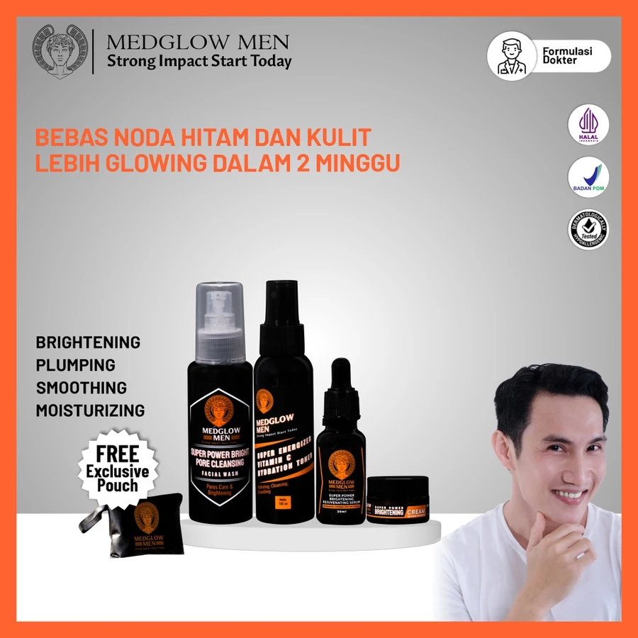 MEDGLOW MEN Paket PREMIUM BRIGHTENING Skincare Pria Brightening Package + Bonus Tas Kulit