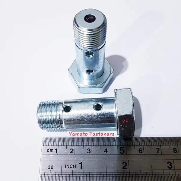 Original Baut Solar M18 Kunci 27 . Nepel Dobel Benyo Double Banjo Nipple 18 mm Panjang 45