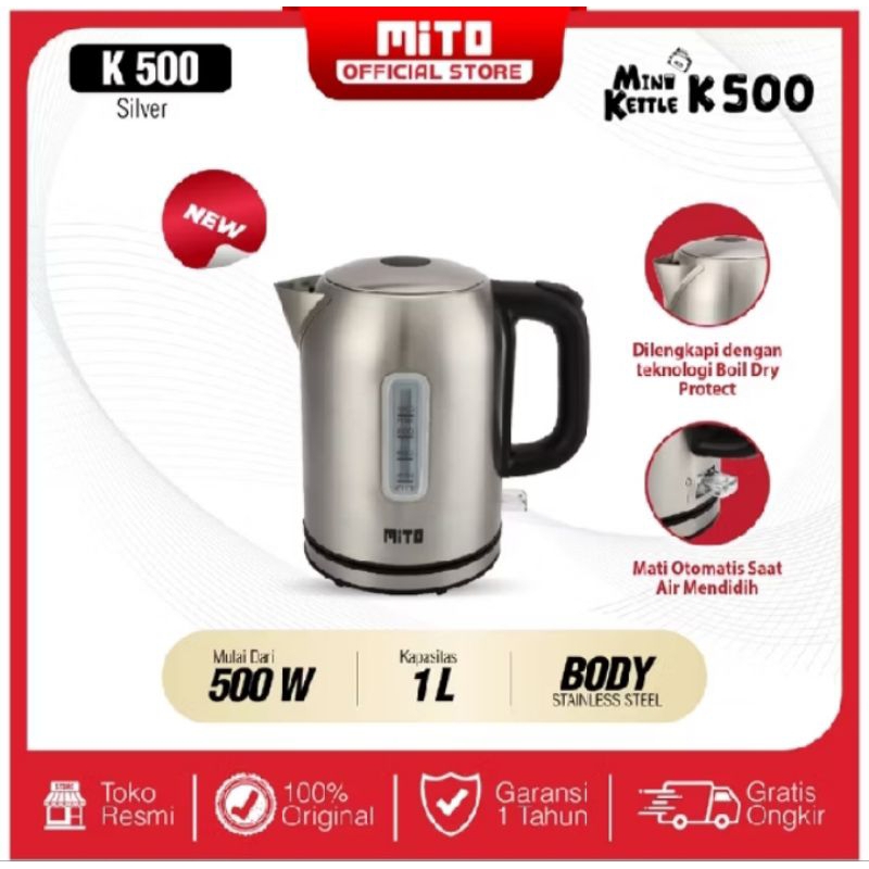 MITO KETTLE LISTRIK K500 MINI 1 LITER GARANSI RESMI