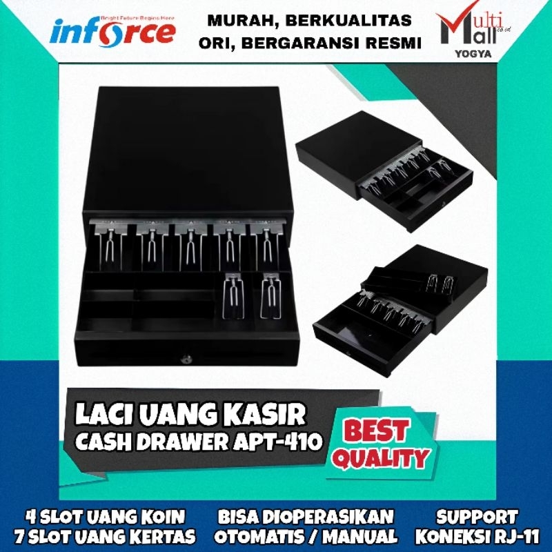 Inforce Cash Drawer APT-410 RJ11 Laci Uang Kasir 7 Slot Kertas 4 Bill Koin Otomatis / Manual