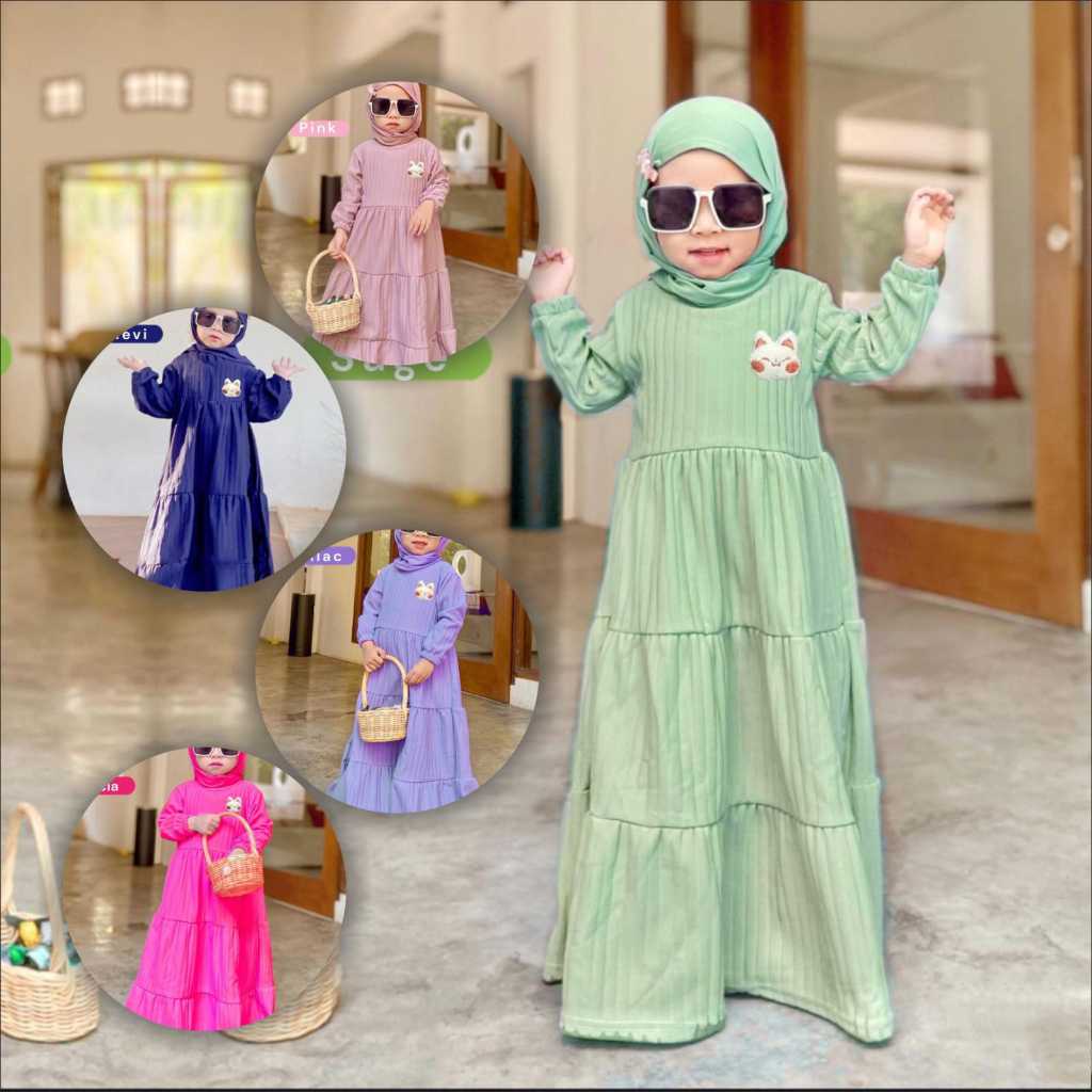 setelan baju gamis anak perempuan terkece motif boneka panda buat usia anak 2-12 tahun bisa pilih wa