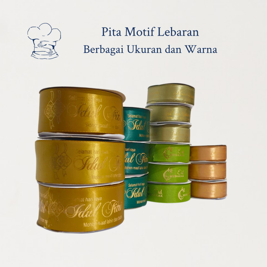 

Pita Lebaran / Pita Dekorasi Hampers Lebaran / Pita Kado Berbagai Ukuran & Warna