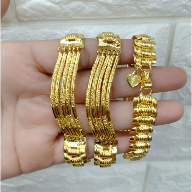 gelang bambu gelombang replika emas asli pengait S
