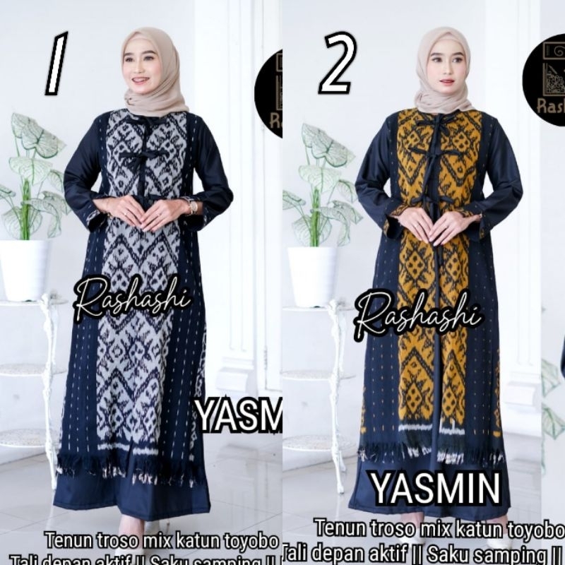 YASMIN GAMIS LEBARAN# Gamis bahan tenun troso  jepara mix katun toyobo premium baju resleting depan 
