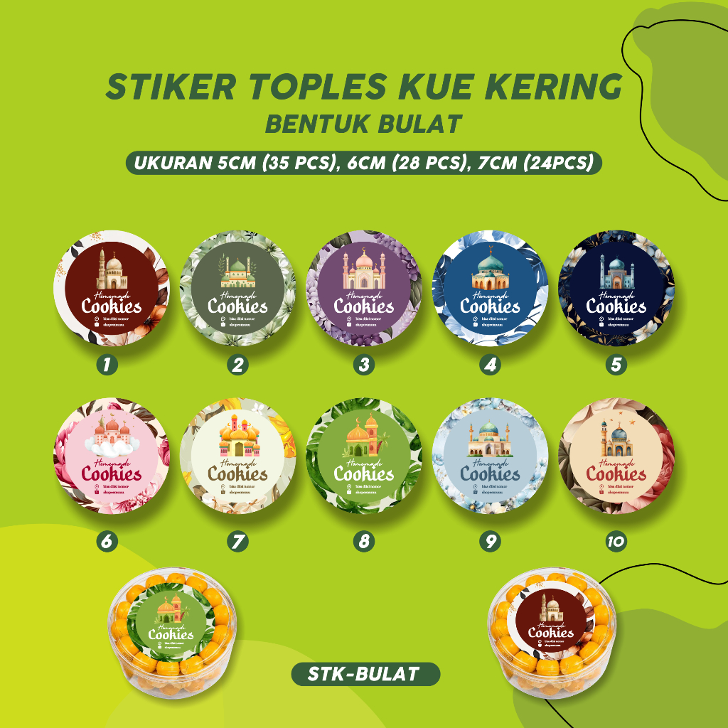 

(PAKET 24 PCS, 28 PCS 35 PCS) STIKER BULAT TUTUP TOPLES KUE KERING HAMPERS LEBARAN TERBARU 2025