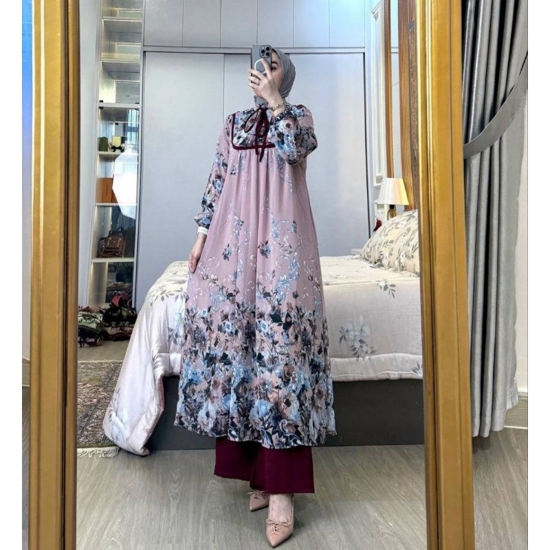 Setelan Tunik Serly LongSet Tali Motif Bunga Tunik Set Terbaru
