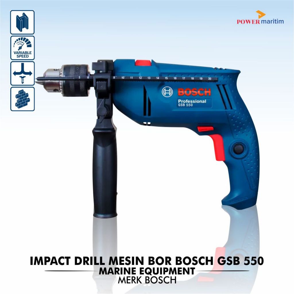 Mesin Bor GSB 550 Merk Bosch Impact Drill Listrik 13mm Bor Tembok Beton