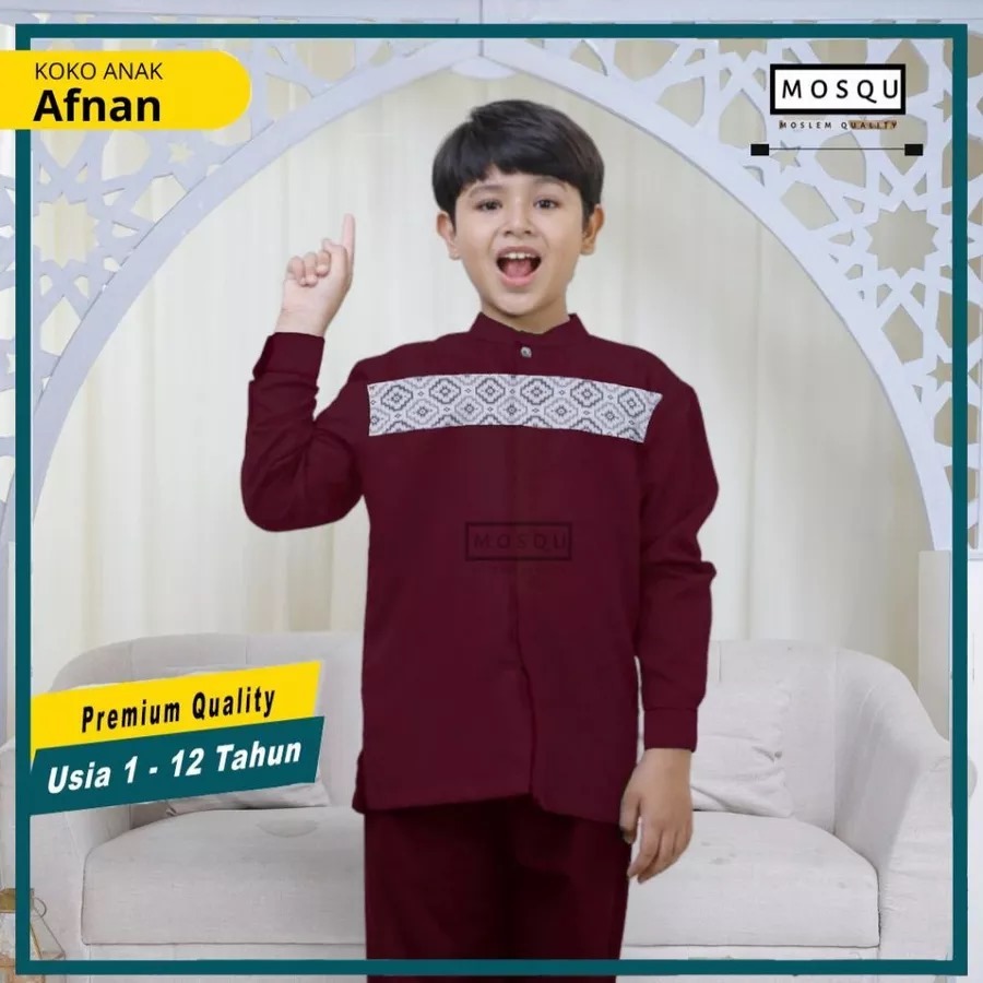 Mosqu Afnan Baju Koko Anak Simple Ethnic 1-12 Tahun Lengan Panjang Bahan Adem