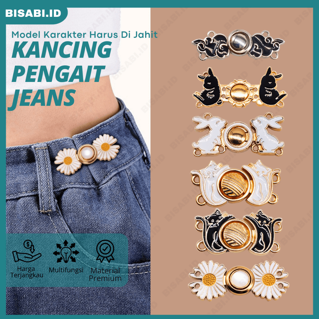 Kancing Jeans Adjustable Karakter Pengecil Pinggang Celana Jeans Kancing Ajaib
