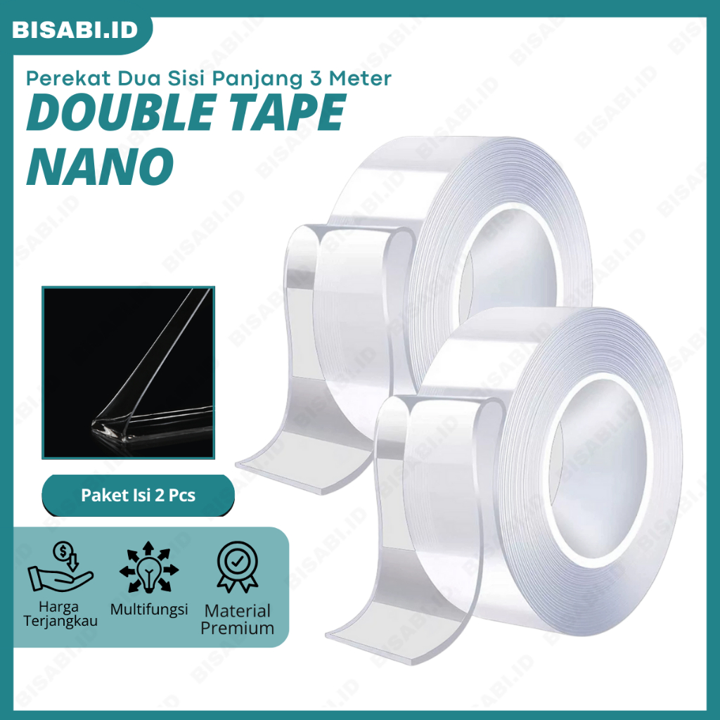 

Get 2 Pcs DOUBLE TAPE NANO BENING TRANSPARAN / Double Tape Nano Selotip Bening 2 Sisi Serbaguna