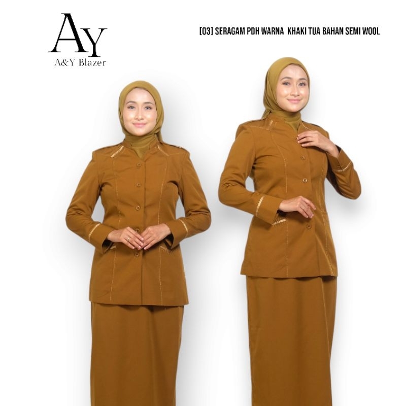 [03] A&Y Blazer Baju Seragam pemda PDH Guru / PNS Wanita Warna KHAKI TUA & KHAKI MUDA Terbaru | BAHA