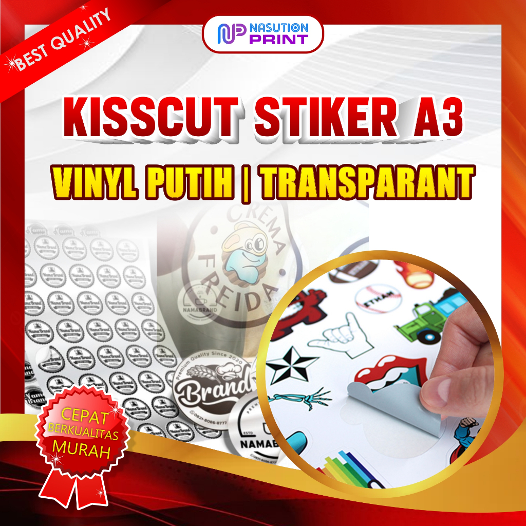 

KISS CUT STIKER Vinyl & Transparant A3+ | Stiker Label | Stiker Logo | Stiker Makanan