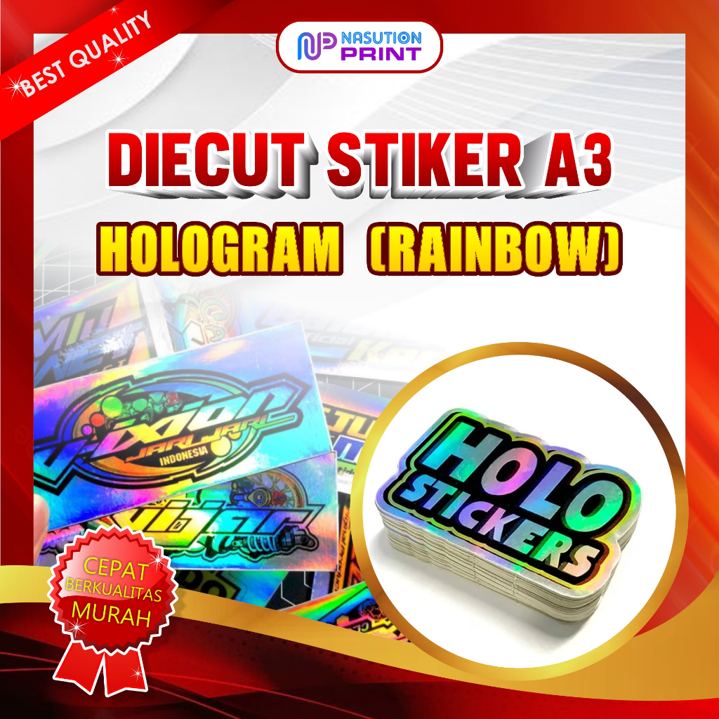 

DIE CUT STIKER HOLOGRAM A3+ | Stiker Logo | Stiker Pelangi | Stiker Label