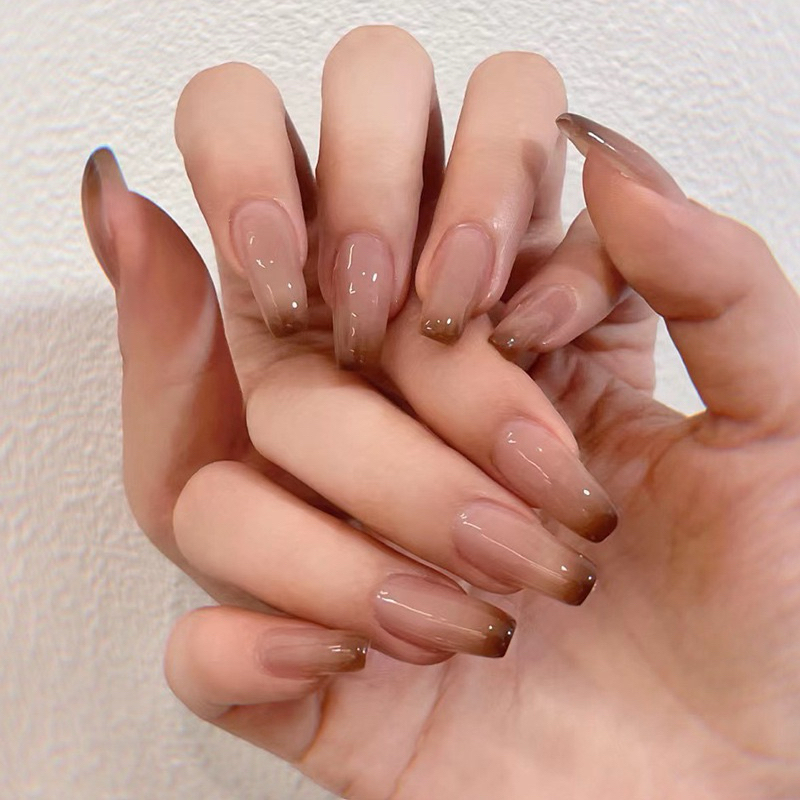 [FREE LEM/24pcs] KUKU PALSU GRADASI PANJANG SOFT / KUKU PALSU GRADASI COKLAT