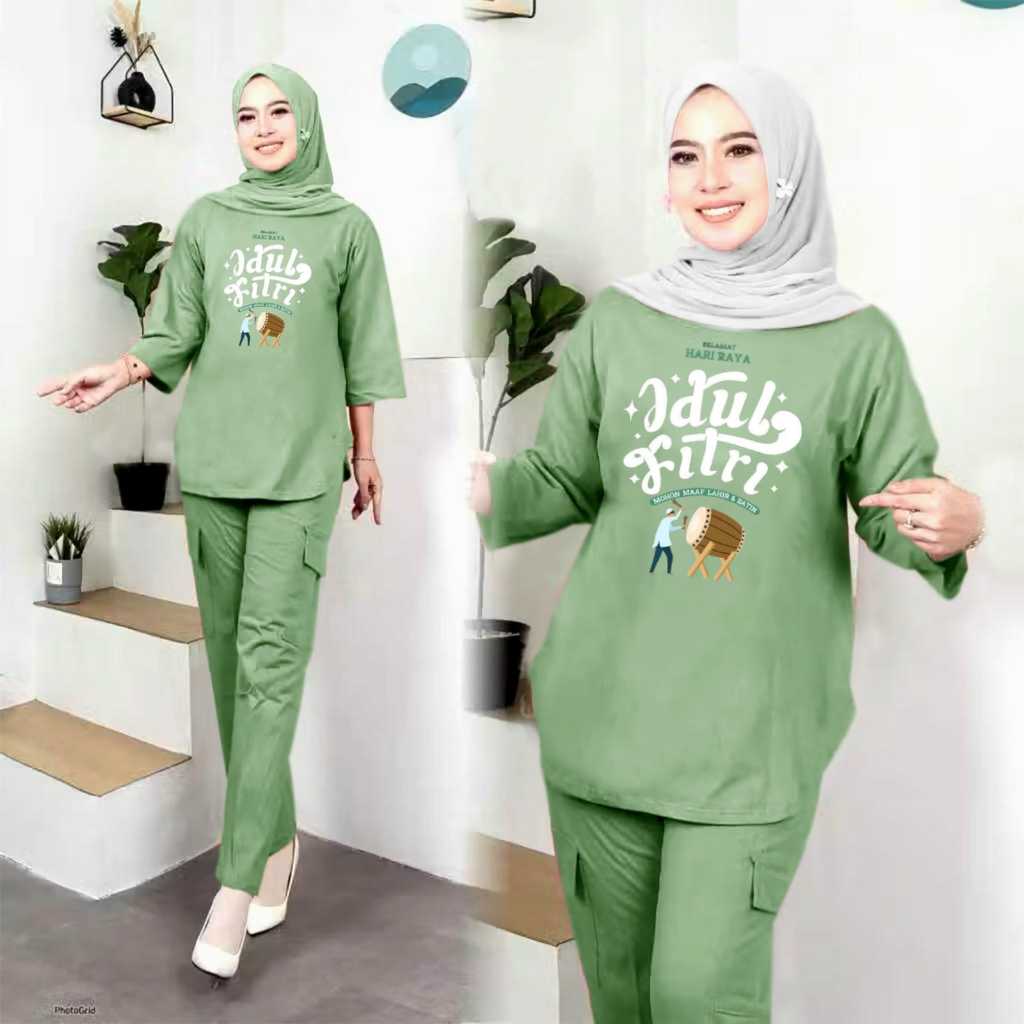 Setelan Wanita Celana Cargo All Size Spesial Lebaran