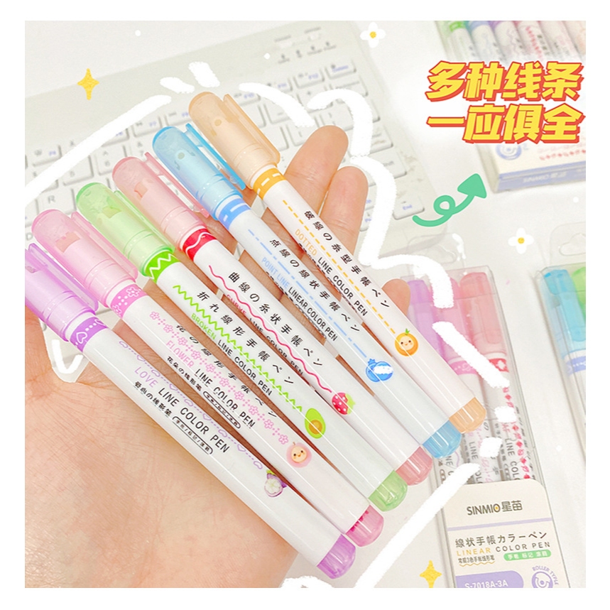 

BB Stabillo Linear Color Pen Pastel Highlighter Motif Dot Line Curve Love Flower Zigzag