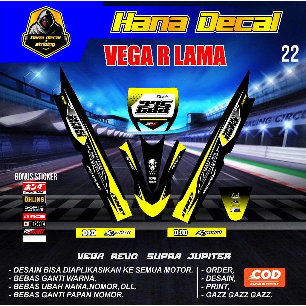 (COD) STIKER STRIPING MOTOR VEGA LAMA VEGA R RBT BEBEK MODIF SUPERMOTO TERBARU KD022