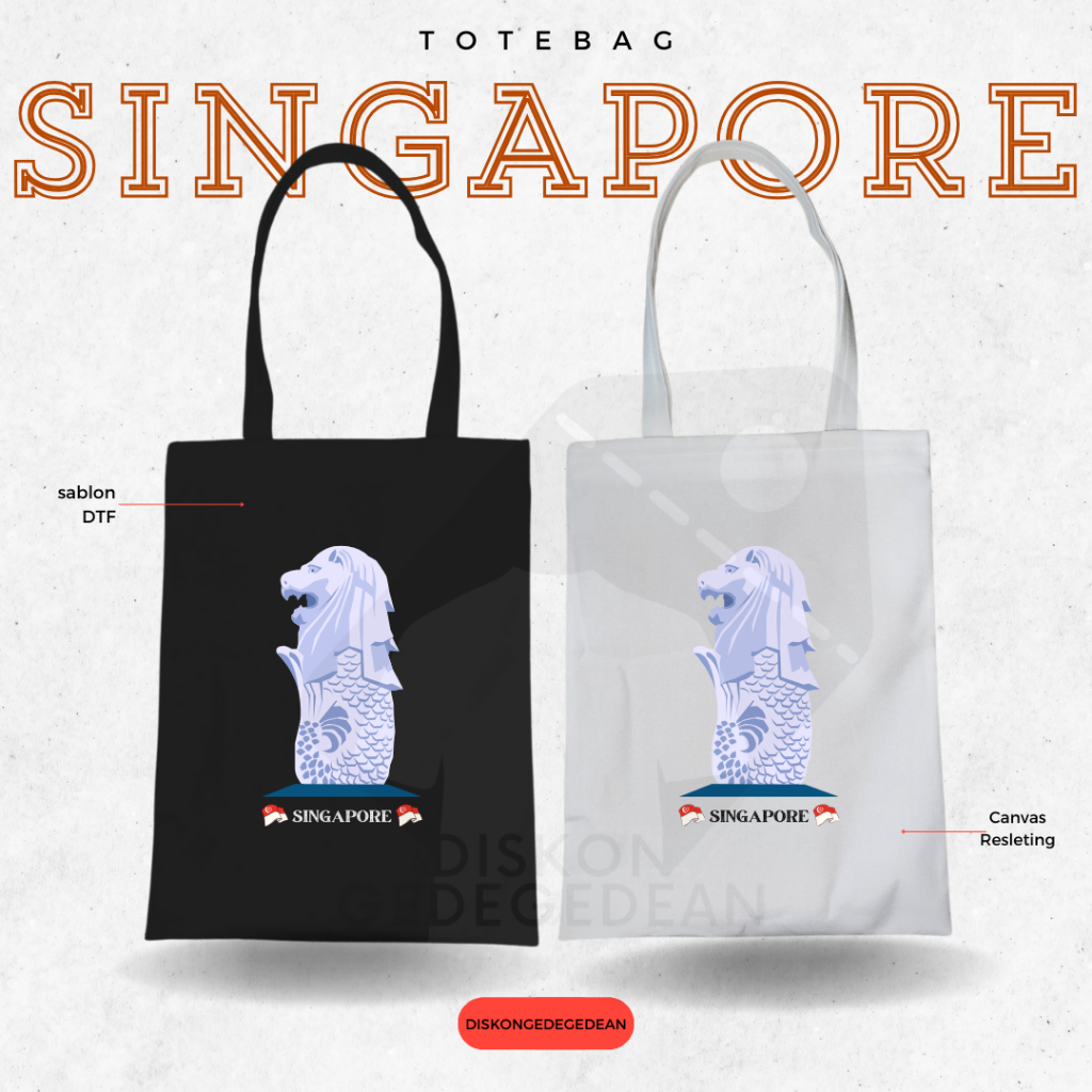 Diskongedegedean Totebag Singapore Souvenir Tas Oleh Oleh Singapura Kanvas Resleting 10