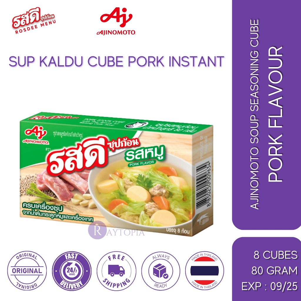 

Ajinomoto Rosdee Menu Instant Cube Stock Soup Pork Flavour Isi 8 Cubes Berat 80 Gram Thailand