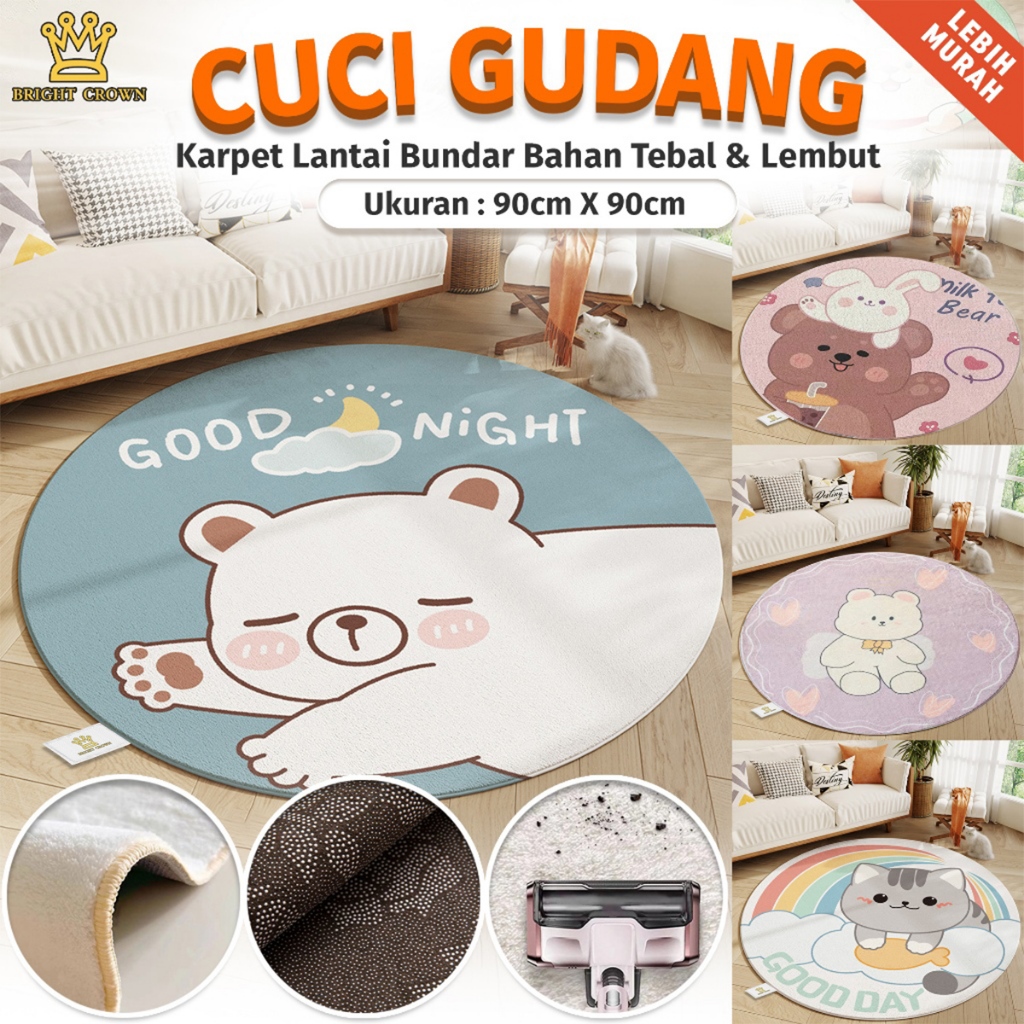 Bright Crown PROMO BELI LOKAL Karpet Lantai Unik AntiSlip Minimalis Ruang Tamu Modern Bulat Estetik